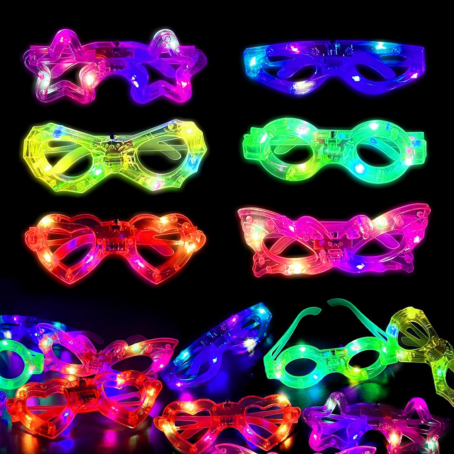 Glow In The Dark Party Glasses - 12 paia di occhiali luminosi a